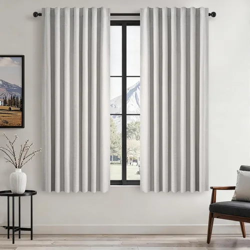 Vista 49 de Topfinel Cortinas opacas, blanco beige, 2 paneles, ventanas pequeñas, textura, mezcla de lino, bohemia, abedul, rural, gancho, bolsillo trasero
