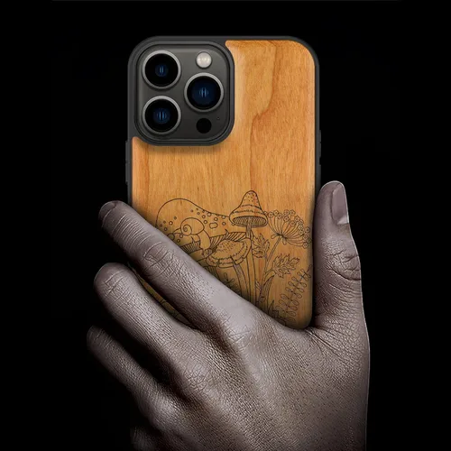 Vista 2 de Carveit Funda magnética de madera para iPhone 13 Pro Max [madera natural y TPU suave negro] Funda protectora de madera única y elegante a prueba