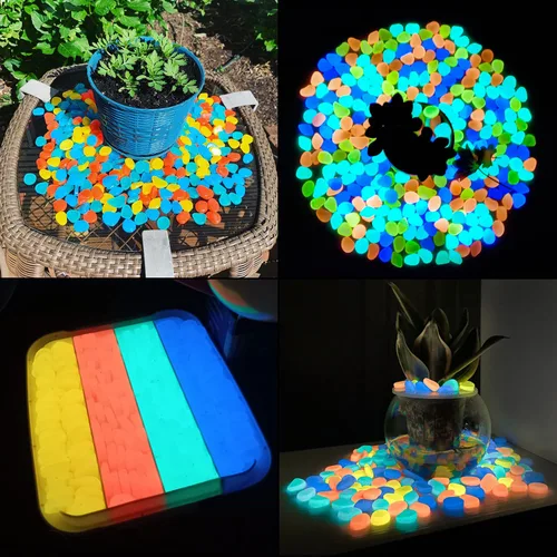 Vista 12 de NAMTSO Rocas que brillan en la oscuridad al aire libre, 200 piezas de rocas solares azules para paisajismo, decoración al aire libre que brillan