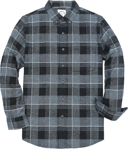 Vista 13 de Dubinik® Camisa de franela, para hombre, de manga larga, a cuadros, suave, 100% algodón, informal, con botones, ajuste regular Gris Negro