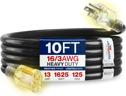 Vista 101 de Cable de extensión SJT de 12/3 300 V con luz LED para uso en interiores y exteriores con enchufe con iluminación LED Amarillo