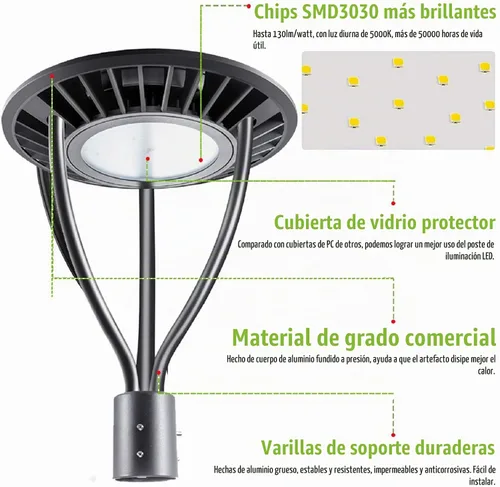 Vista 7 de Luz LED superior para poste con fotocélula del atardecer al amanecer, 4