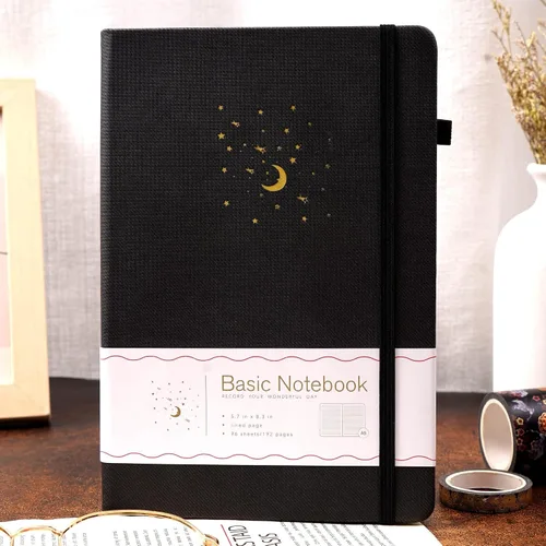 Vista 8 de CAGIE Cuaderno rayado para trabajo, cuaderno de tapa dura para escribir, mujeres y hombres, diario para tomar notas con lazo para bolígrafo