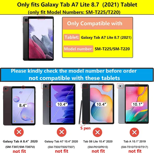 Vista 2 de Galaxy Tab A7 Lite 8.7 pulgadas SM-T225/T220 Trifold Case 2021 Modelo 2021 Ultra Delgada Funda Folio Ligero con Soporte Multi-Ángulo Delgado Cuero