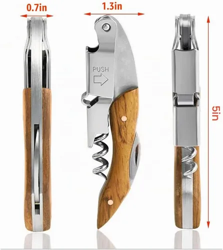 Vista 3 de Sacacorchos profesional para camareros - Juego de 3 llaves de vino para camareros, con mango largo de palisandro mango de acero inoxidable, abridor