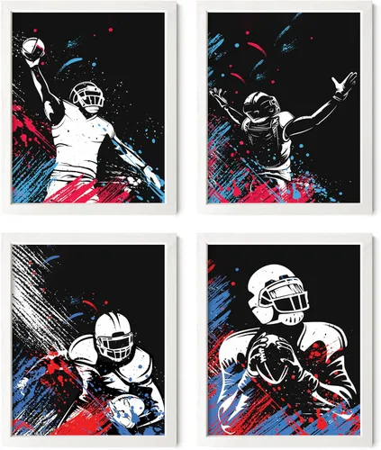 Vista 56 de Impresiones artísticas de fútbol americano para pared, juego de 5 (8x10) carteles de fútbol americano sin marco, decoración de sala de fútbol Niños