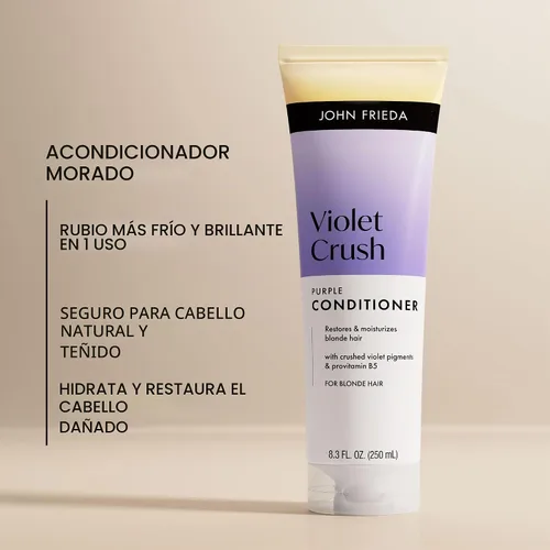 Vista 4 de John Frieda Violet Crush - Acondicionador morado para cabello rubio, acondicionador tonificante con pigmentos violetas triturados para neutralizar