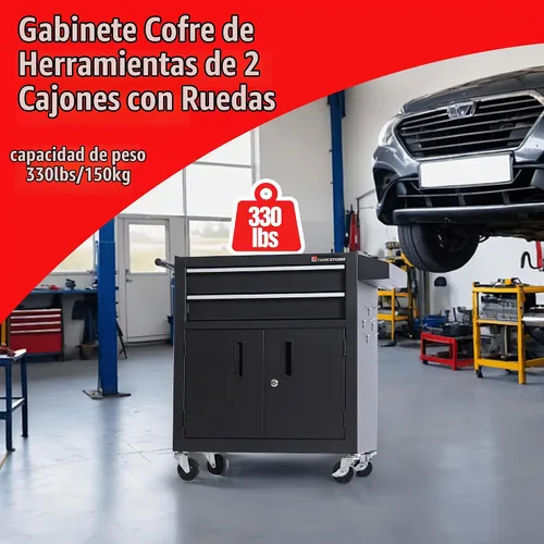 Vista 8 de Caja de herramientas resistente con carrito de acero rodante con puertas con cerradura (TZ12 Negro)