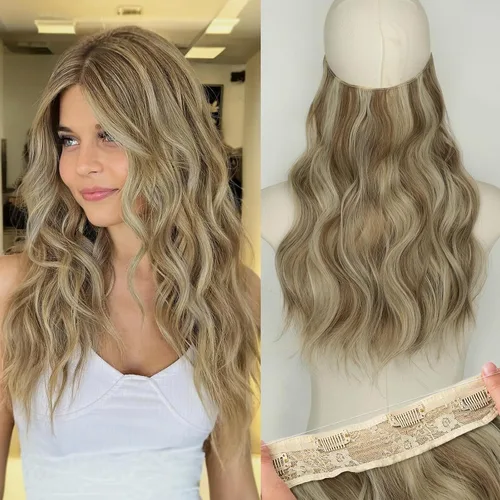Vista 104 de KooKaStyle - Extensiones de cabello con hilo invisible, diadema transparente, ajustables, 4 clips fijadores, cabello largo y ondulado de 12