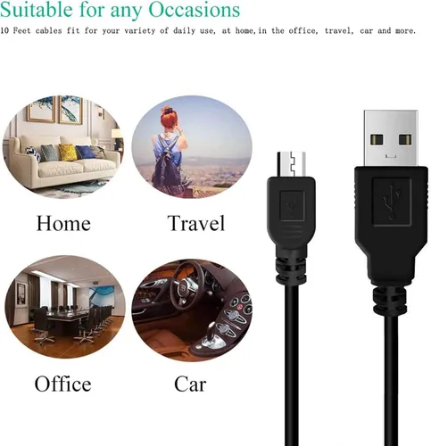 Vista 3 de DTOL PS3 Controller Charger Cable Ring Mini USB Data Charging Cord for PS Move PlayStation 3 Wireless Controller, TI84 Plus CE, Digital Camera 10ft
