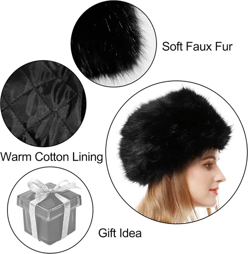 Vista 6 de Lovful Sombrero de invierno para mujer, de piel sintética, estilo cosaco ruso, sombrero de abrigo de invierno
