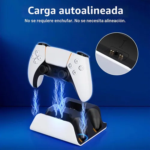 Vista 3 de Estación de carga para controlador PS5 con indicador LED, base de carga autoalineable, base de carga rápida de doble controlador, soporte de Blanco