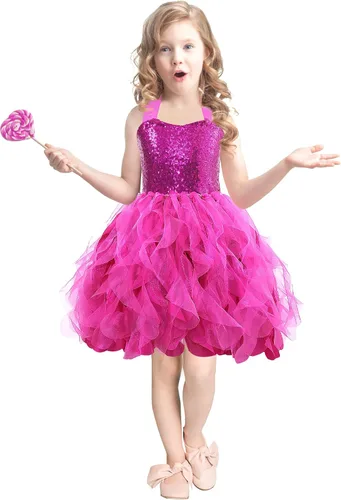 Vista 3 de Vestido tutú para niñas con lentejuelas brillantes de tul de princesa, fiesta de cumpleaños, baile de graduación, vestido deportivo para niñas