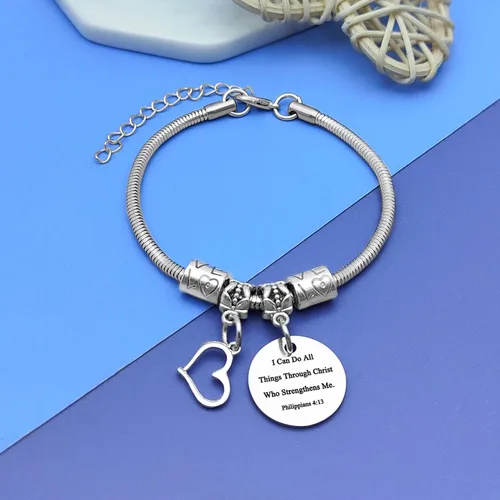 Vista 3 de DlaeKua Pulsera inspiradora con versículo bíblico para mujeres y hombres, filipenses 413, regalos religiosos cristianos, regalo de Navidad, regalos