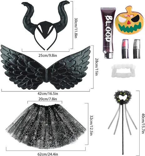 Vista 2 de FUXHBFB Disfraz de maléfica para niños, alas de ángel y halo para niños y niñas, alas de ángel para adultos, niños, plumas, alas de ángel blancas