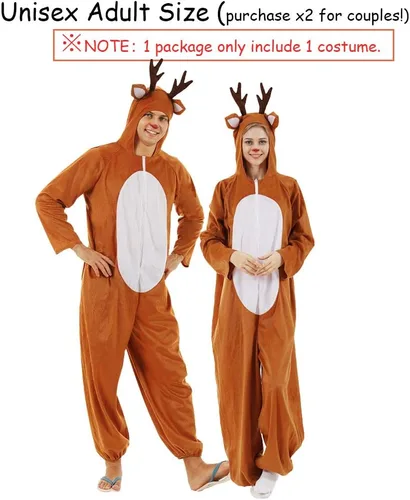 Vista 3 de ReneeCho Pijama de Navidad con reno para adultos, disfraz de ciervo para hombre y mujer