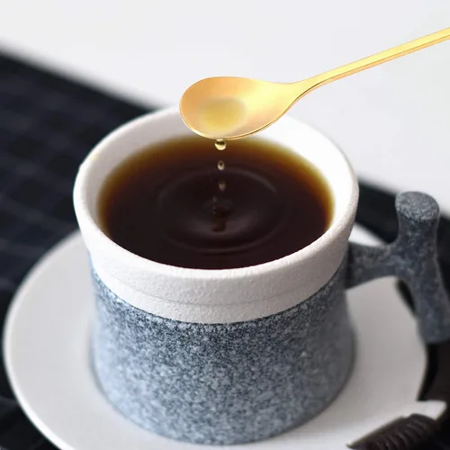 Vista 2 de SZBAIDEKJ - Cuchara de café de hoja de acero inoxidable, 10 piezas, vajilla creativa, cucharas de postre, agitar, mezclar, azúcar, revuelta, juego