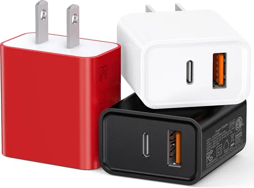 Vista 9 de Paquete de 3 cargadores tipo C, enchufe de pared USB C de doble puerto de 20 W PD y QC USB A bloque de carga rápida para Samsung Galaxy S24
