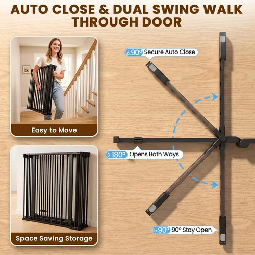 Vista 5 de Puerta extra ancha para bebés de 150 pulgadas, puerta de seguridad infantil para patio de juegos, puertas para perros con puerta de cierre