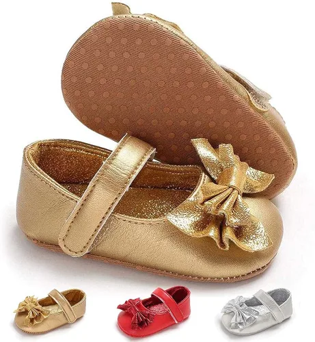 Vista 3 de BABITINA Zapatos para bebé niña Mary Jane planos con lazo antideslizante para primer camino zapatos de vestir para bebés