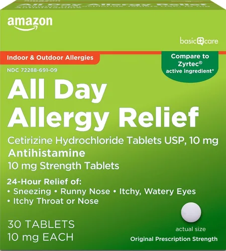Vista 9 de Amazon Basic Care - Pastillas All Day Allergy de 10 mg de diclorhidrato de cetirizina, antihistamínico, 90 comprimidos