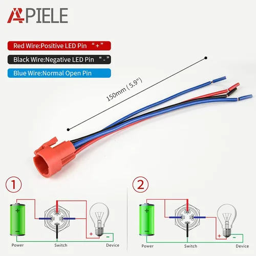 Vista 4 de APIELE Interruptor de luces interiores, interruptor de palanca basculante SPST de acero inoxidable 10A 12V 24VDC precableado 19MM 0.74"