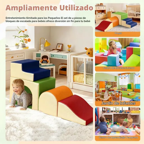 Vista 6 de Sumbababy Bloques de Espuma para Escalada para Niños Pequeños: 4 Piezas Gimnasio de Juegos Interior con Tobogán y Escaleras - Set de Juegos Suave