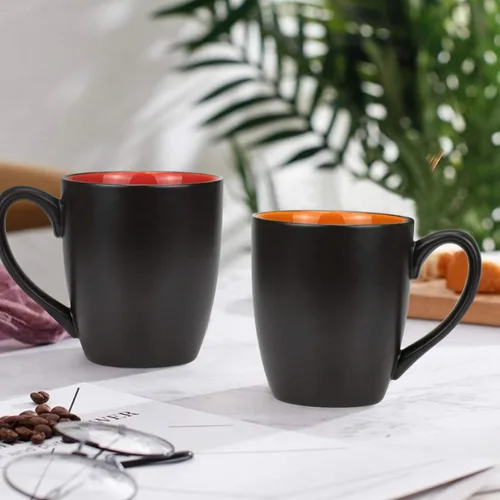 Vista 5 de Foraineam Juego de 6 tazas de café de 16 onzas, juego de tazas de porcelana negra mate de gran tamaño para restaurante, tazas para café, té, jugo