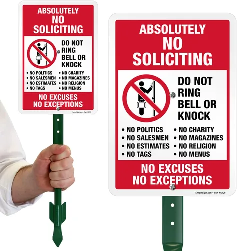 Vista 10 de SmartSign Cartel de metal de 10" x 7" "Absolutely No Soliciting Do Not Ring Bell No Excuses No Exceptions", 40 mil de aluminio laminado de grado