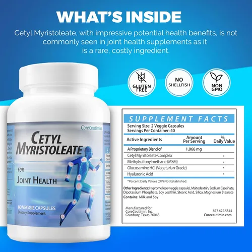 Vista 2 de Cetyl Myristoleato - Ácido graso Omega 5 - Apoyo ultra para el alivio del dolor articular y la rigidez - También incluye glucosamina, MSM y ácido