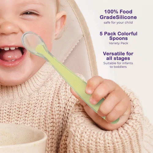 Vista 3 de Best Baby Spoons First Stage 4 meses, silicona suave de grado alimenticio, cuchara de bebé autoalimentada, cucharas para bebés, cucharas para niños