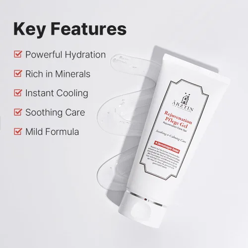 Vista 3 de ARZTIN Rejuvenation Pflege Gel, gel suavizante facial y corporal, gel no pegajoso, After Sun con aloe, agua mineral, 4.4 onzas líquidas