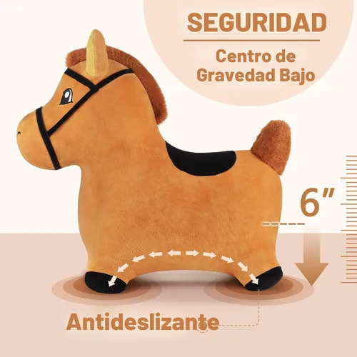 Vista 5 de Hopping Horse, iPlay, iLearn caballo saltarín, inflable, juguetes de felpa de caballo para cabalgar, con bomba (marrón)