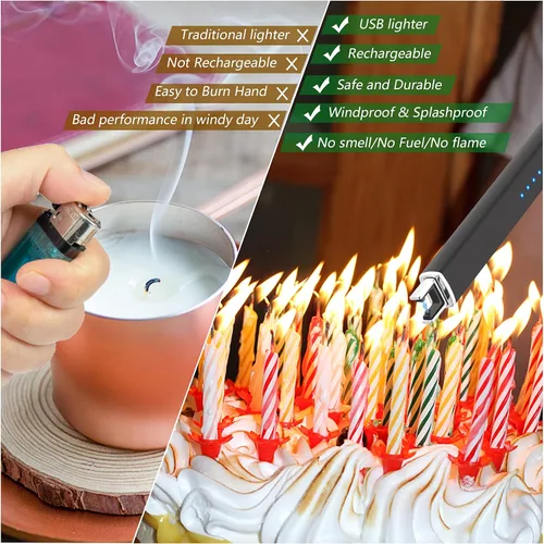 Vista 4 de MEIRUBY Encendedor eléctrico de velas largo electrónico, recargable por USB, arco, resistente al viento, encendedores sin llama para velas, camping