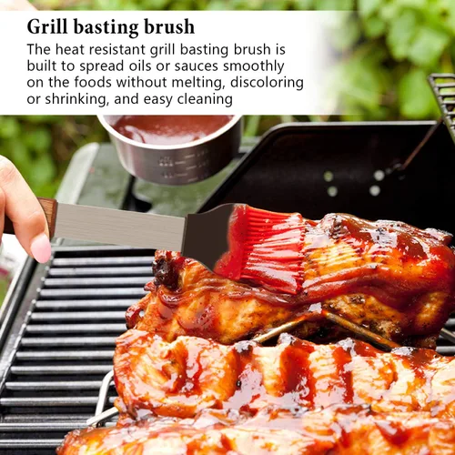 Vista 7 de IMAGE Accesorios de barbacoa de madera, herramientas de barbacoa de acero inoxidable, juego de utensilios de parrilla para parrilla al aire libre