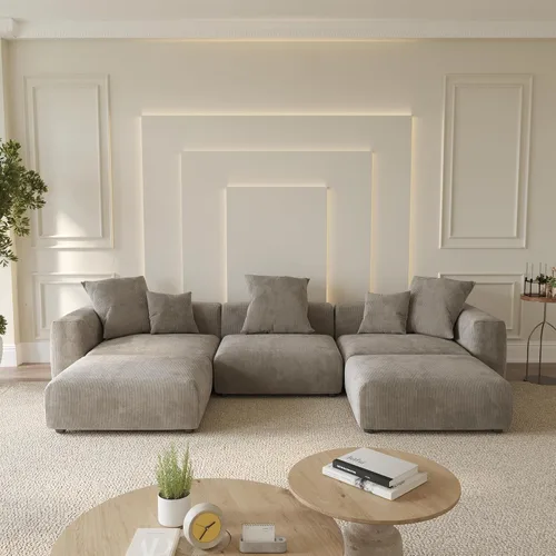 Vista 49 de WJShome Cloud Couch Sofá Seccional Modular, Sofá en Forma de L de 102 pulgadas con Otomana, Sofá de Pana Beige de 3 Asientos, Sofá Seccional