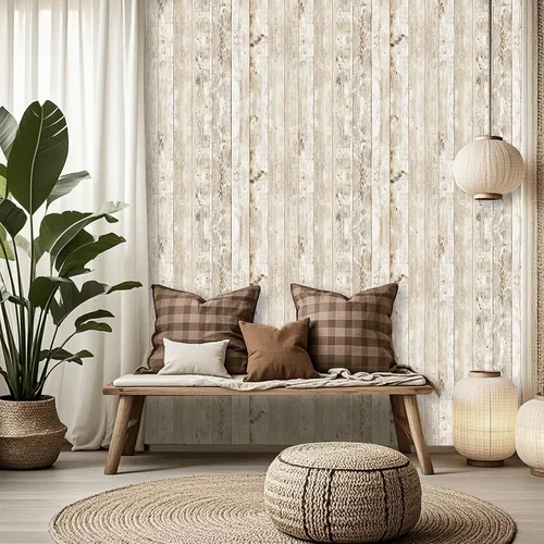 Vista 2 de Papel tapiz de madera Decoroom para despegar y pegar Blanco