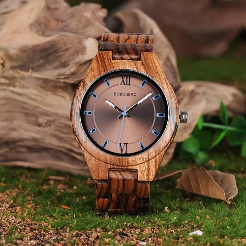 Vista 2 de BOBO BIRD Relojes de madera de diseño especial para hombre, relojes deportivos de cuarzo