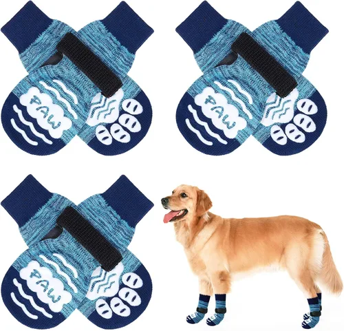 Vista 14 de BEAUTYZOO Calcetines antideslizantes para perros, zapatos de perro para pavimento frío/caliente, protectores de patas con empuñaduras, 3 pares