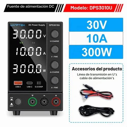 Vista 8 de Fuente de alimentación de CC variable, conmutación ajustable regulada (30 V 0-10A) con codificador grueso y fino perilla de ajustes, banco