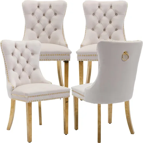 Vista 63 de Juego de 2 Sillas de Comedor Modernas de Mediados de Siglo, Tapizadas en Terciopelo Beige con Respaldo Acolchado, Sillas de Cocina y Comedor, Patas