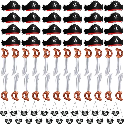 Vista 9 de Legigo Juego de 18 piezas divertidas de fiesta pirata, incluye 6 sombreros de pirata, 6 parches para ojos, 6 espadas inflables para fiesta pirata