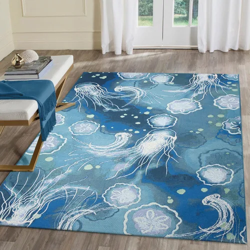 Vista 59 de Liora Manne Marina - Alfombra de área duradera de mezcla sintética tejida a máquina para interiores/exteriores - Gráfico contemporáneo océano global