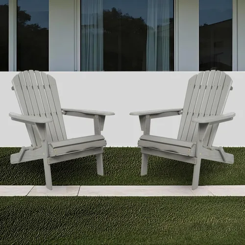 Vista 10 de Juego de 2 sillas Adirondack plegables de madera para jardín y exteriores, construcción de madera de cedro maciza, cómodos reposabrazos y respaldo
