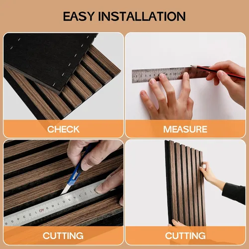 Vista 7 de Paneles acústicos de pared con listones de madera, 2 paneles de amortiguación de sonido de 47.24 x 23.82 pulgadas con acabado de madera natural