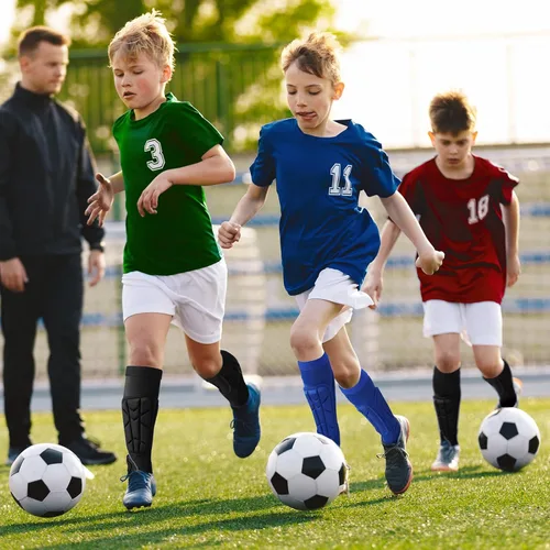 Vista 2 de 2 pares de espinilleras de fútbol para niños, calcetines protectores de tobillo de fútbol juvenil, accesorios de fútbol con almohadilla protectora