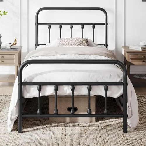 Vista 13 de Yaheetech Base de cama con plataforma de metal, cabecero y estribo Bronce