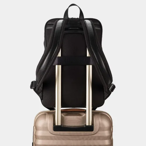 Vista 6 de VELEZ Mochila de cuero de grano completo con compartimento para laptop de 14 pulgadas, mochila delgada unisex para universidad, trabajo y negocios