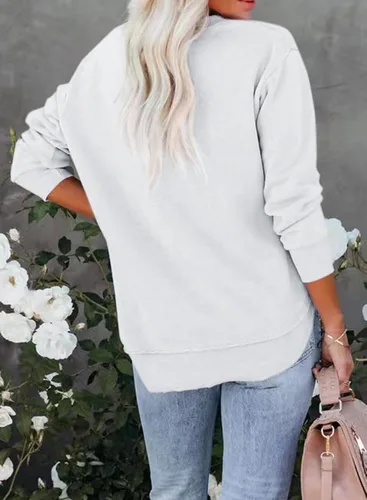 Vista 4 de Pkabogbi Sudadera casual de manga larga con cuello redondo para mujer, holgada, ligera, sin botones