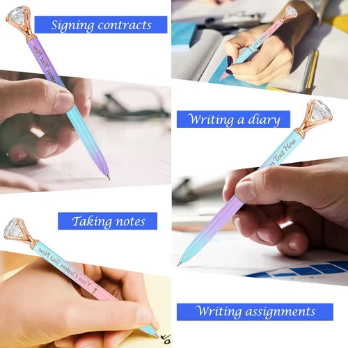Vista 6 de Qingxily Hasta 300 bolígrafos de diamante, bolígrafos personalizados con nombre y texto grabado, bolígrafo de metal de cristal personalizado a